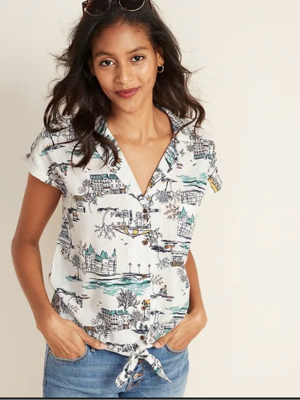 Old Navy printed tie hem resort Shirt - Picture 1 of 7